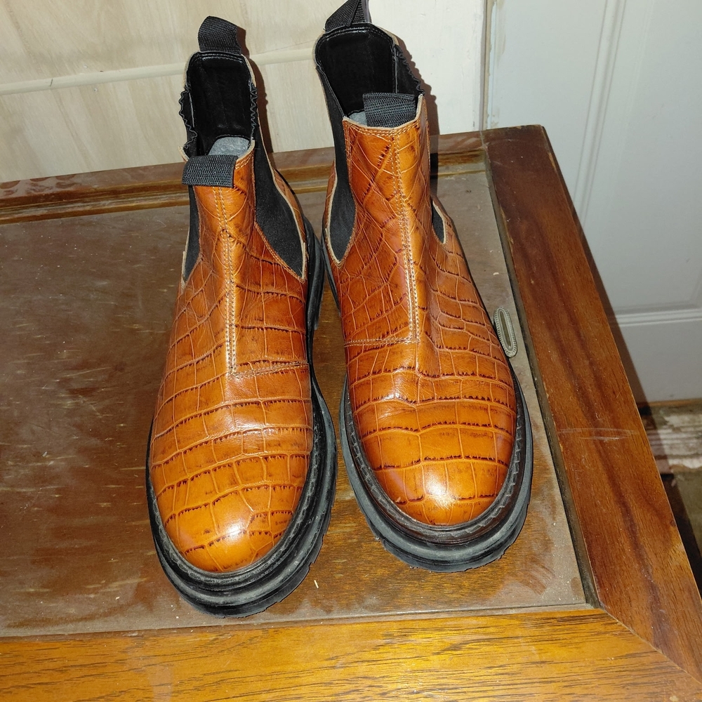 ASOS Brown Croc-Embossed Leather Boots